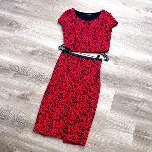 Express Red Cheetah/Leopard/Animal Print Crop Top & Skirt size 2
